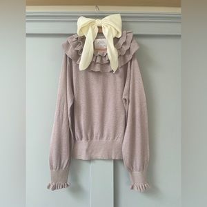 Girls Light Zara Dusty Lavender and Gold Thread Ruffle Top + Sleeve Bubble Top